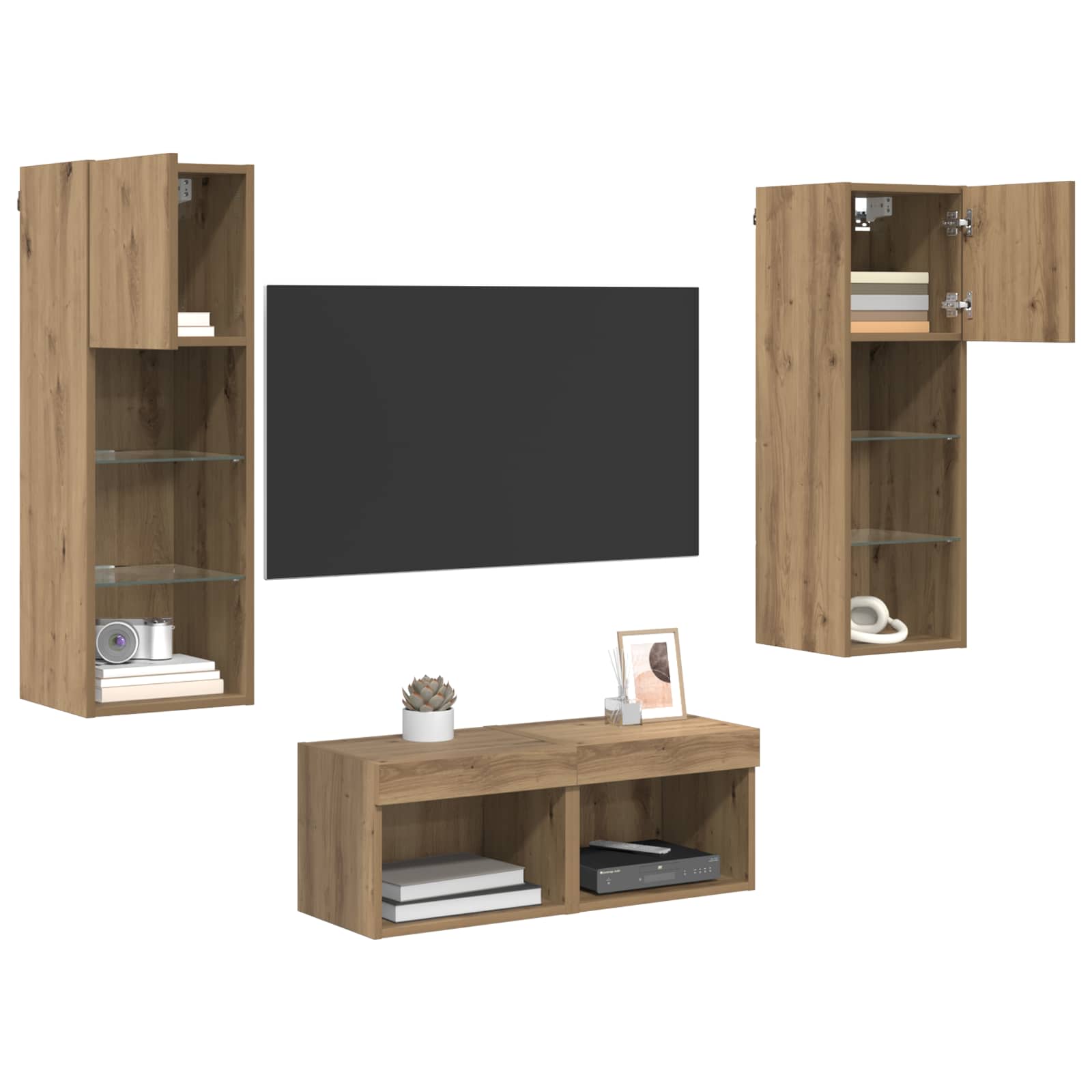 vidaXL TV Wandkasten 4 pcs Zwart Eiken 40 x 30 x 30 cm Bewerkt hout