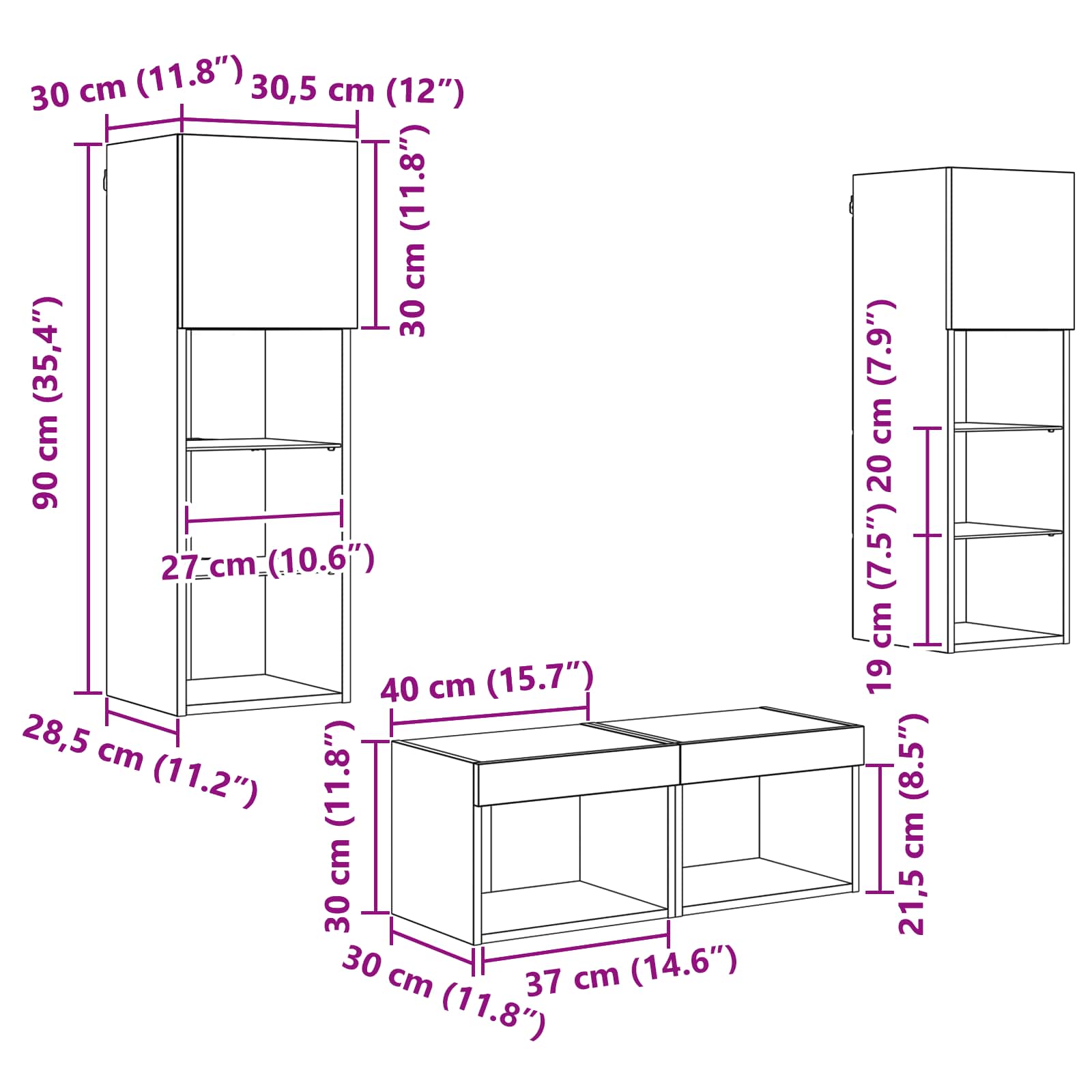 Skříňky na TV zeď Nástěnný 4 pcs Černý dub kompozitní dřevo - obrázek 14