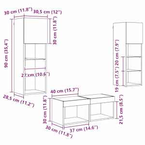 Skříňky na TV zeď Nástěnný 4 pcs Černý dub kompozitní dřevo - obrázek 14