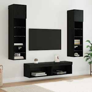 TV zidna enota z LED lučmi 6 pcs Črna Orehovina Konstruiran les