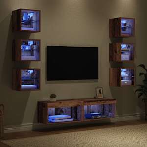 Televizní skříň s LED pásovými světly 8 pcs Staré dřevo Sklo - obrázek 5