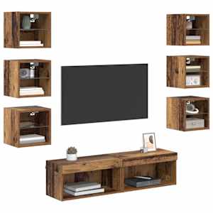 Televizní skříň s LED pásovými světly 8 pcs Staré dřevo Sklo - obrázek 3