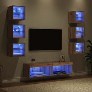Televizní skříň s LED pásovými světly 8 pcs Artisanový dub Sklo - obrázek 5