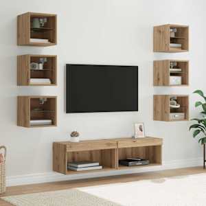 Televizní skříň s LED pásovými světly 8 pcs Artisanový dub Sklo - obrázek 1