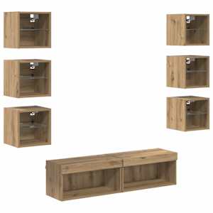 Televizní skříň s LED pásovými světly 8 pcs Artisanový dub Sklo - obrázek 2