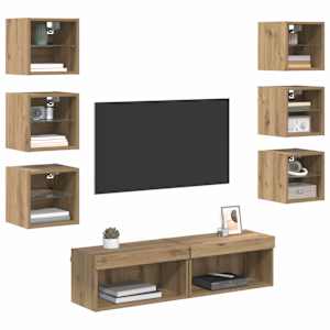 Televizní skříň s LED pásovými světly 8 pcs Artisanový dub Sklo - obrázek 3