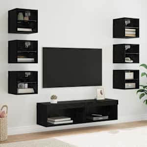 Televizní skříň s LED pásovými světly 8 pcs Černý dub Sklo