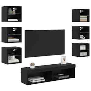 Televizní skříň s LED pásovými světly 8 pcs Černý dub Sklo - obrázek 3