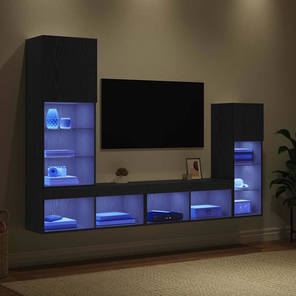 Unități pentru Pereți de TV 4 pcs Stejar Negru Lemn compozit