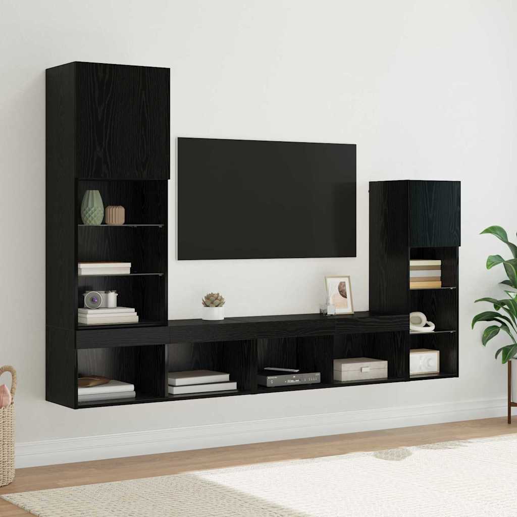 vidaXL Unități pentru Pereți de TV 4 pcs Stejar Negru Lemn compozit