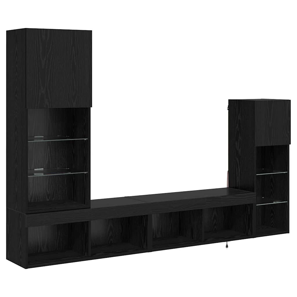 Unități pentru Pereți de TV 4 pcs Stejar Negru Lemn compozit