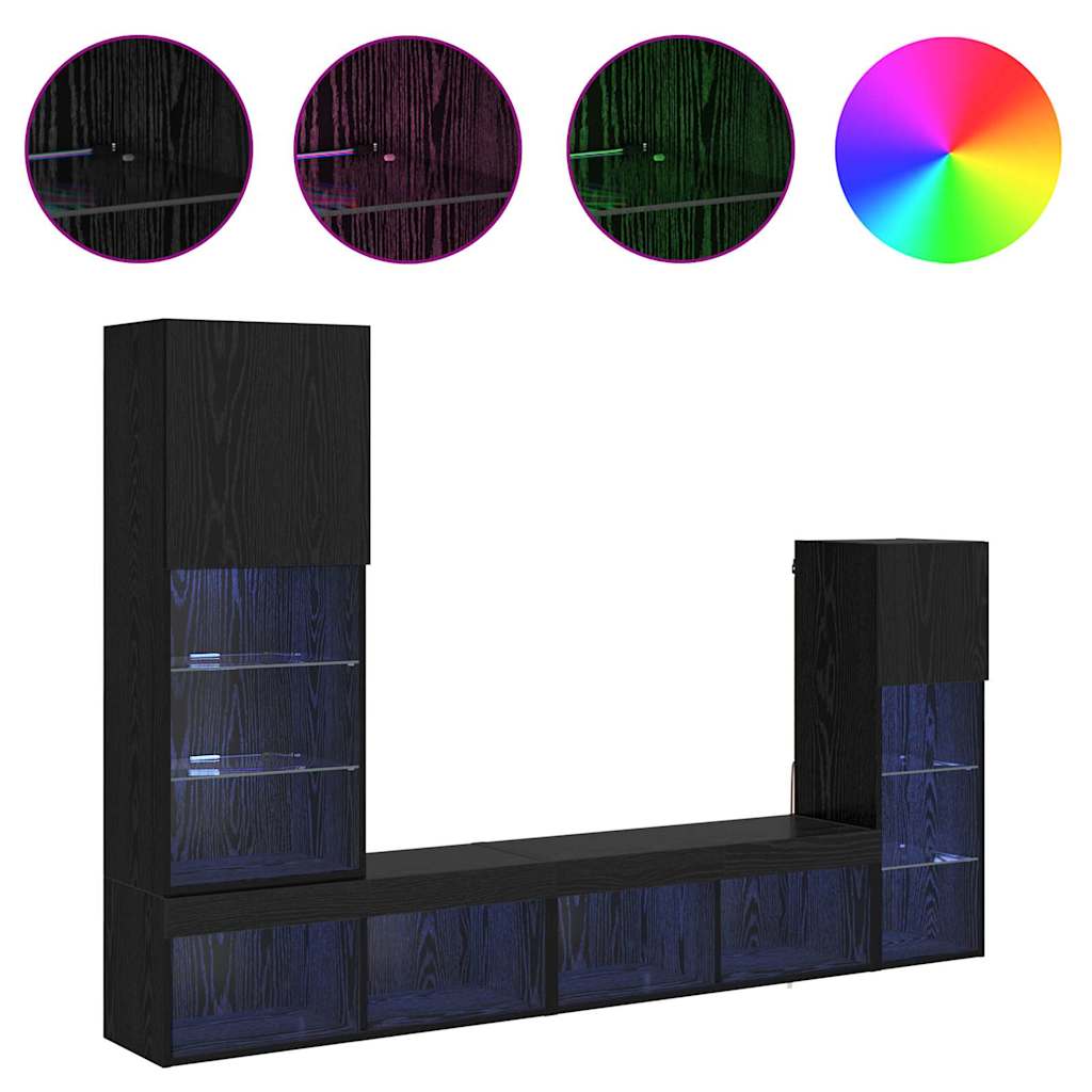 Unități pentru Pereți de TV 4 pcs Stejar Negru Lemn compozit