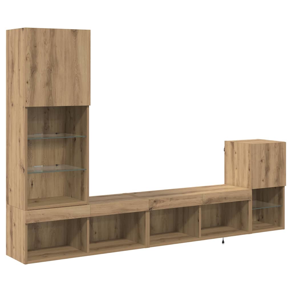 Thumbnail - vidaXL TV-Wandgeräte mit LED-Lichtleisten Artisan-Eiche Holzwerkstoff