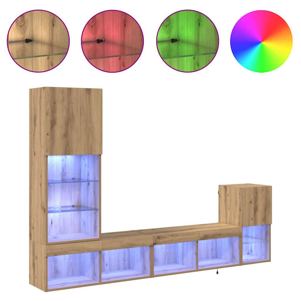 TV Seinaüksused LED -ribatuledega Käsitööpuu Tehispuit 4 Kõik vajalik sinu aeda ja koju! TV Seinaüksused LED -ribatuledega Käsitööpuu Tehispuit - Image 4