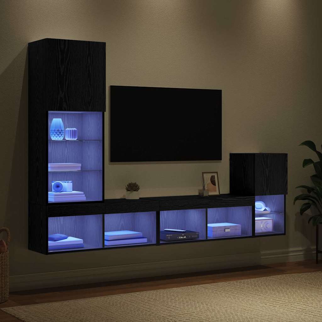 Unități pentru Pereți de TV Stejar Negru Lemn compozit