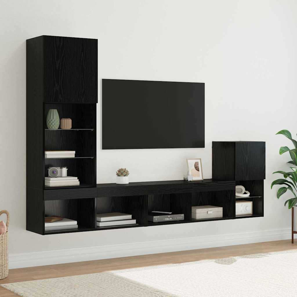 vidaXL Unități pentru Pereți de TV Stejar Negru Lemn compozit
