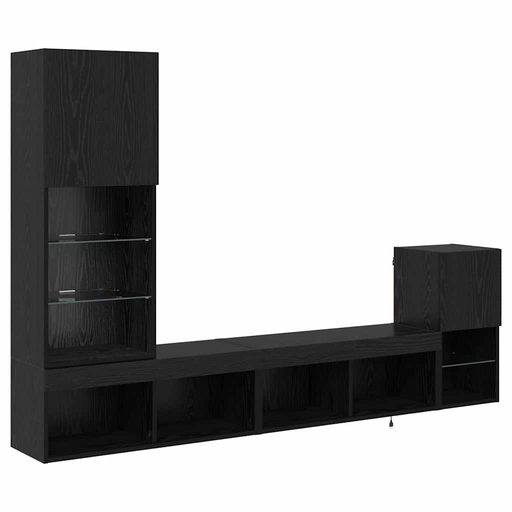 Unități pentru Pereți de TV Stejar Negru Lemn compozit