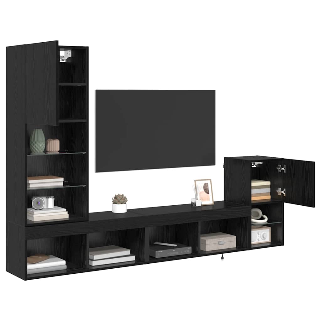Unități pentru Pereți de TV Stejar Negru Lemn compozit