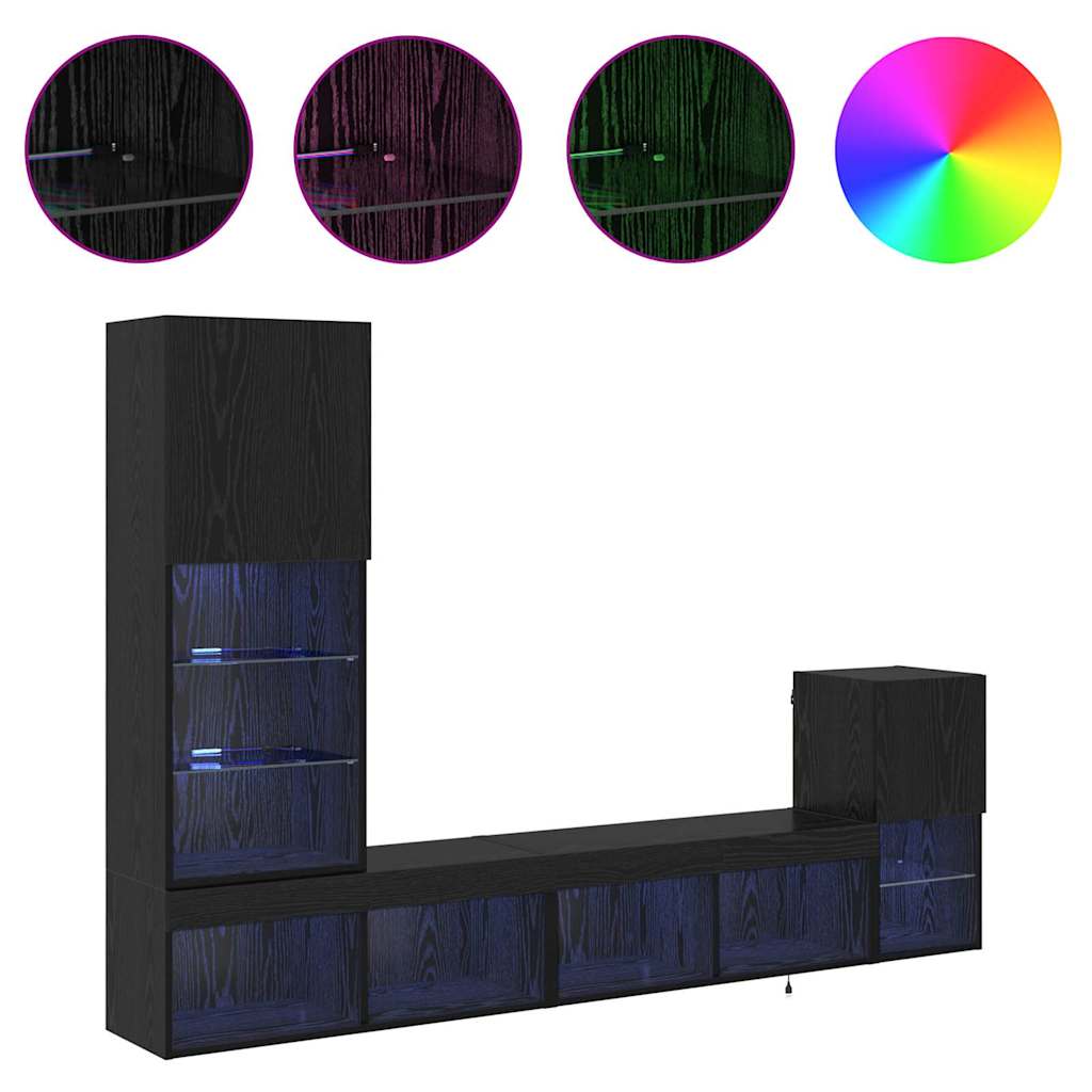 Unități pentru Pereți de TV Stejar Negru Lemn compozit