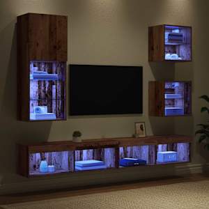 TV nástěnné jednotky s LED 5 pcs Staré dřevo kompozitní dřevo - obrázek 5