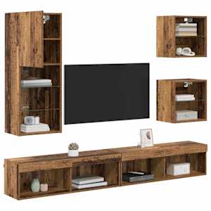 TV nástěnné jednotky s LED 5 pcs Staré dřevo kompozitní dřevo - obrázek 3