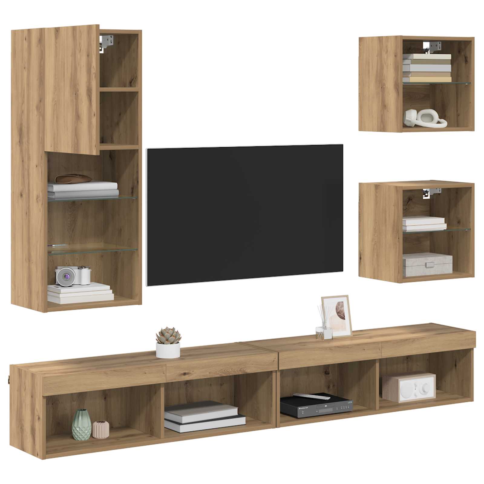 vidaXL TV Wand Eenheden met LED 5 stuks Artisan Eiken Bewerkt hout