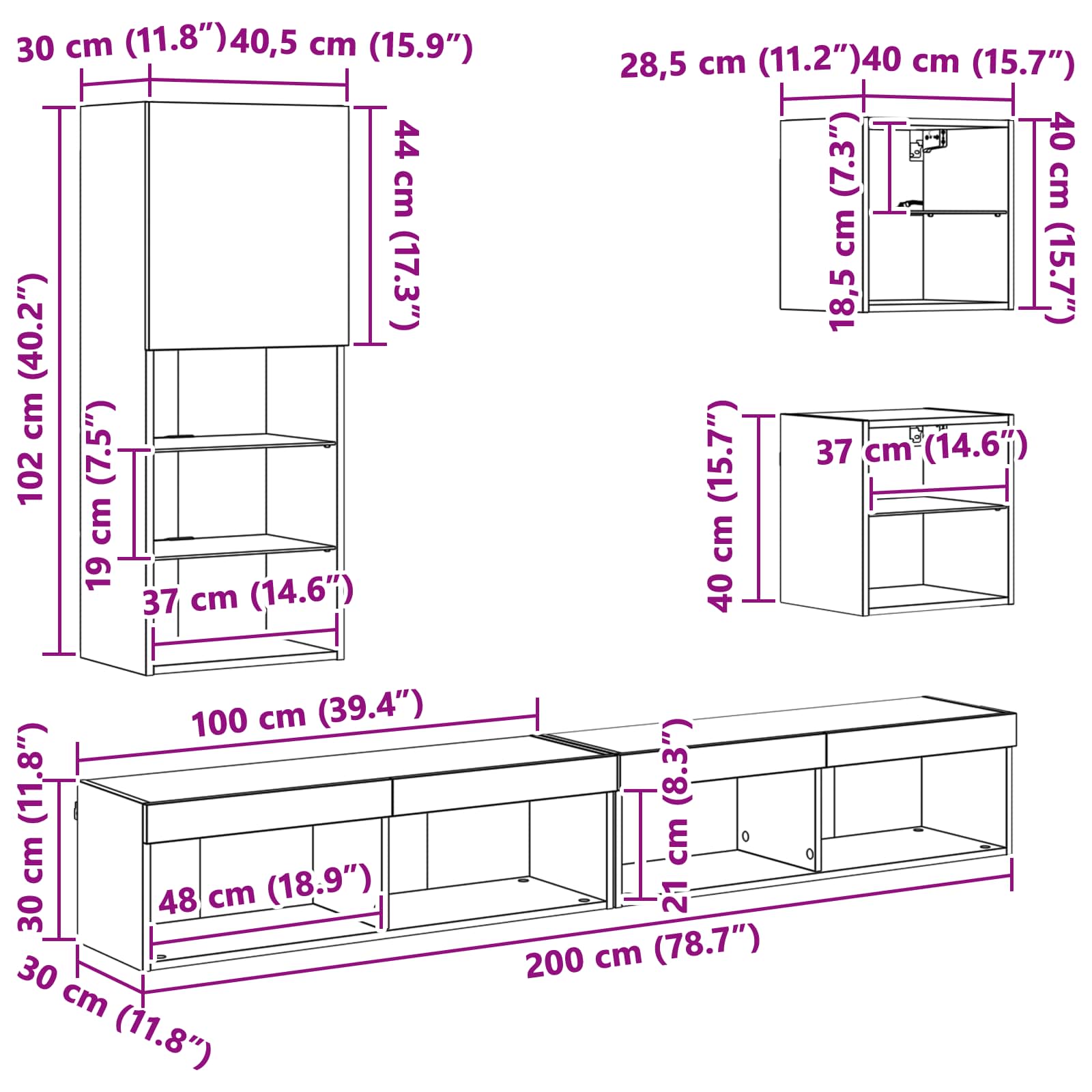 TV nástěnné jednotky s LED Nástěnný 5 pcs Artisanový dub - obrázek 15