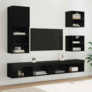 TV nástěnné jednotky s LED 5 pcs Černý dub kompozitní dřevo - obrázek 1