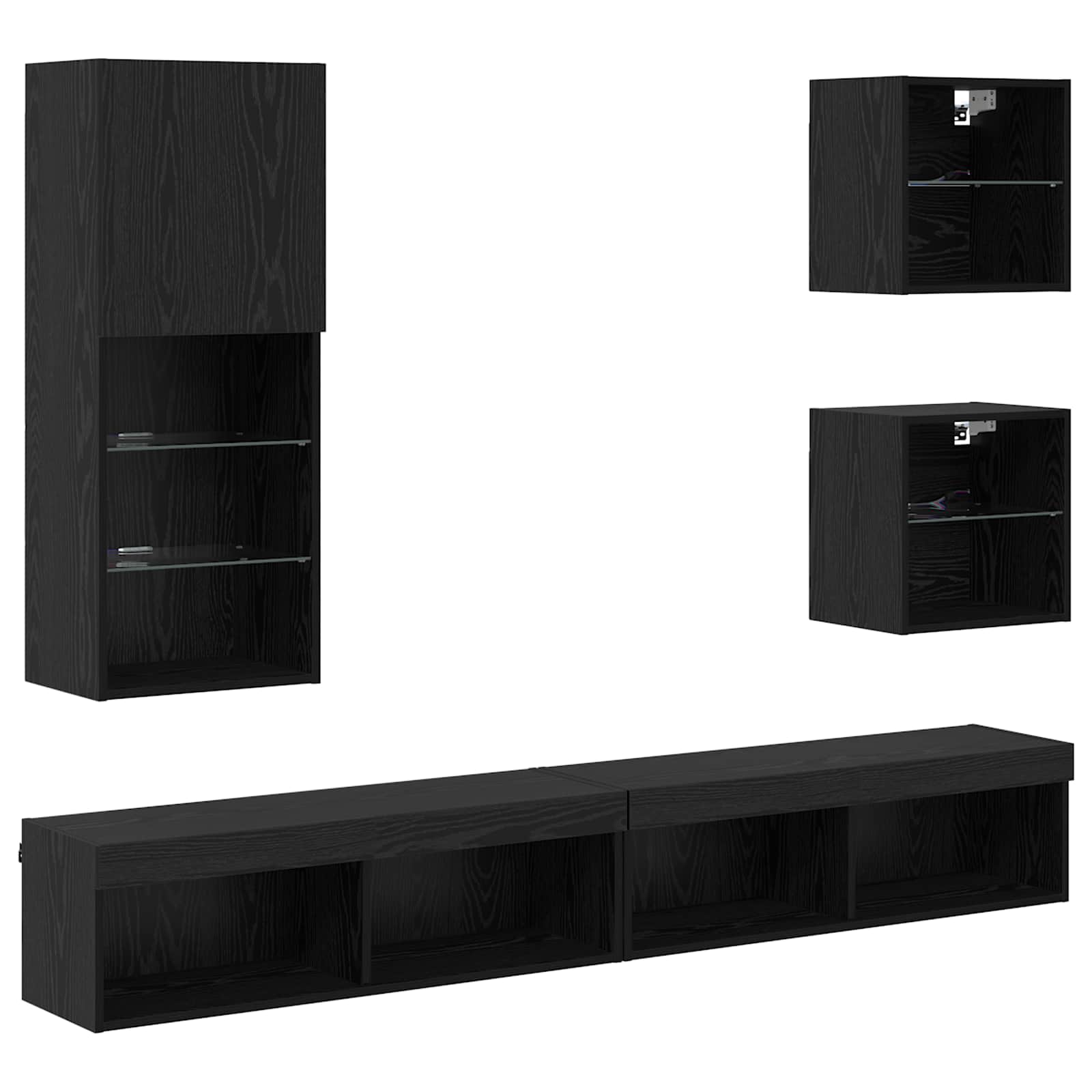 Unități TV de perete cu LED 5 pcs Stejar Negru Lemn compozit [1]