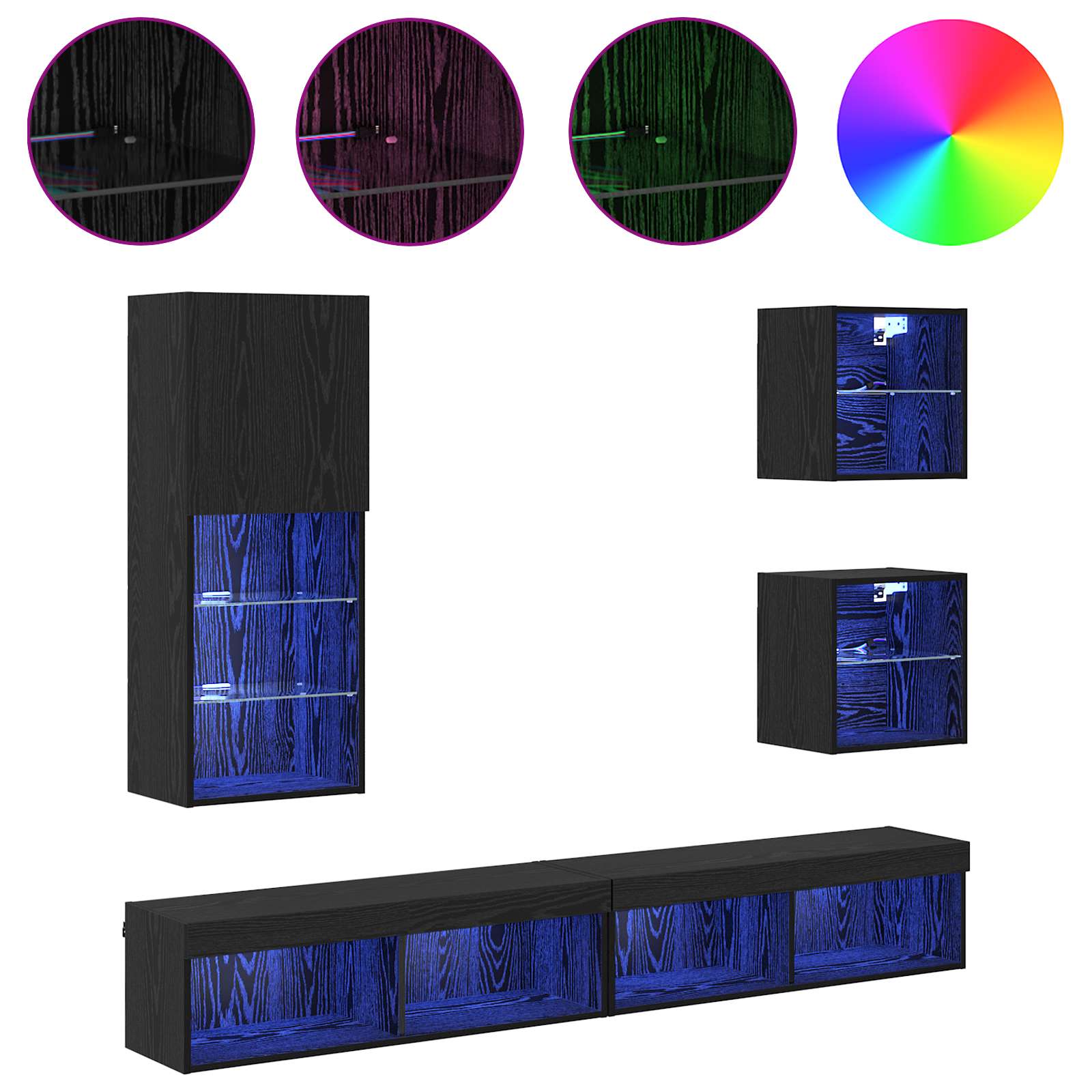 Unități TV de perete cu LED 5 pcs Stejar Negru Lemn compozit [3]