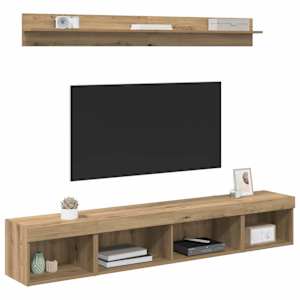 Sada televizního nástěnného kabinetu s LED 5 pcs Artisanový dub - obrázek 3