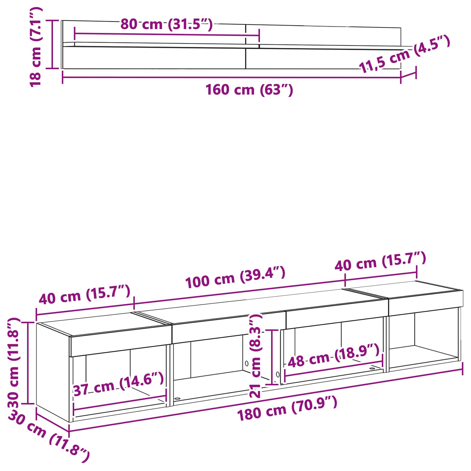 Sada televizního nástěnného kabinetu s LED 5 pcs Artisanový dub - obrázek 14