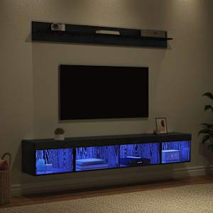 Sada televizního nástěnného kabinetu s LED 5 pcs Černý dub - obrázek 5