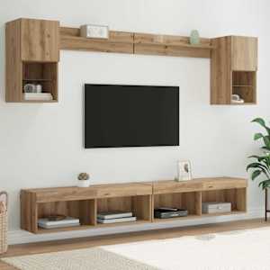 TV nástěnné jednotky s LED s LED Nástěnný 6 pcs Artisanový dub