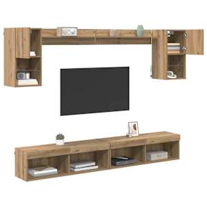 TV nástěnné jednotky s LED s LED Nástěnný 6 pcs Artisanový dub - obrázek 3