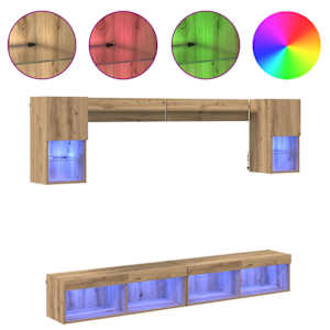 TV nástěnné jednotky s LED s LED Nástěnný 6 pcs Artisanový dub - obrázek 4