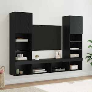 TV stenske enote z LED 5 pcs Črna Orehovina Konstruiran les