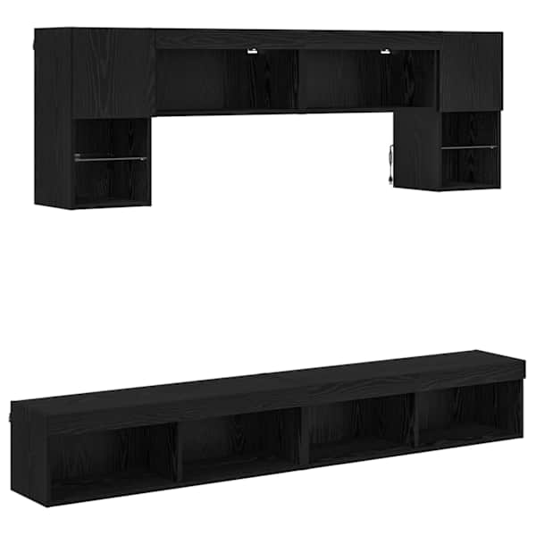 vidaXL TV seinakapid koos LED-iga 6 tk Must tamm Tehispuit