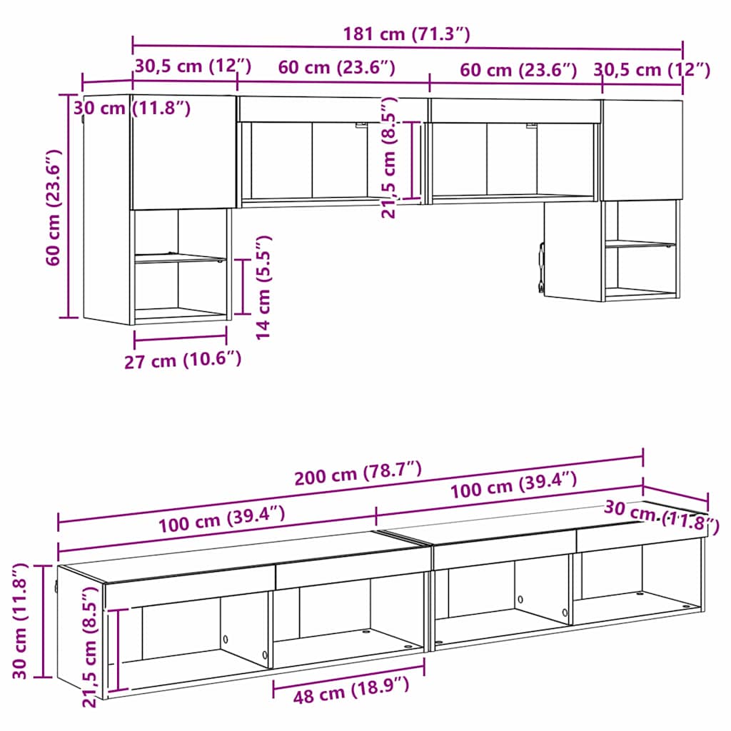 TV nástěnné jednotky s LED 6 pcs Černý dub kompozitní dřevo - obrázek 15