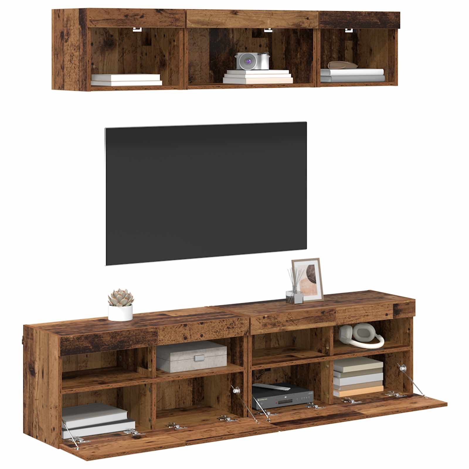 vidaXL TV Wand Eenheden met LED 5 stuks Oud Hout 80 x 30 x 40 cm Bewerkt hout