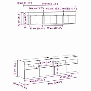 TV nástěnné jednotky s LED 5 pcs Černý dub 80 x 30 x 40 cm - obrázek 15