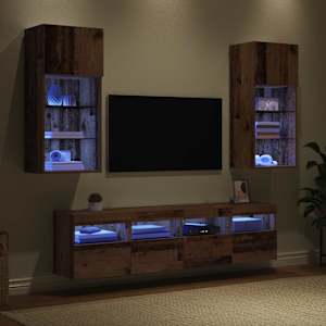 TV nástěnné jednotky s LED 5 pcs Staré dřevo 40,5 x 30 x 90 cm - obrázek 5