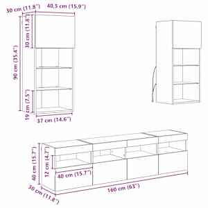 TV nástěnné jednotky s LED 5 pcs Staré dřevo 40,5 x 30 x 90 cm - obrázek 15