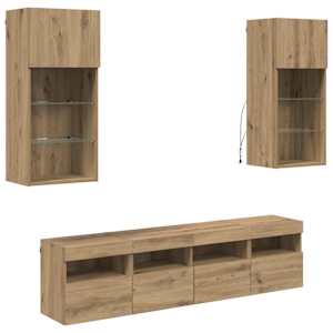 TV nástěnné jednotky s LED 5 pcs Artisanový dub - obrázek 2