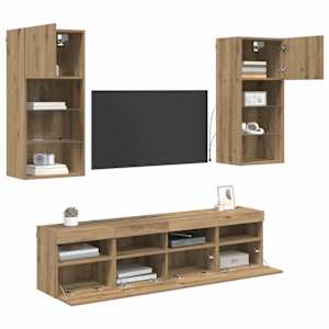 TV nástěnné jednotky s LED 5 pcs Artisanový dub - obrázek 3