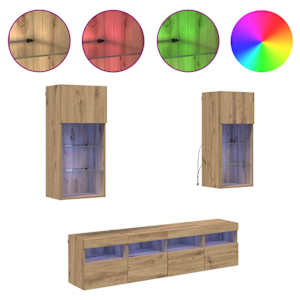 TV nástěnné jednotky s LED 5 pcs Artisanový dub - obrázek 4