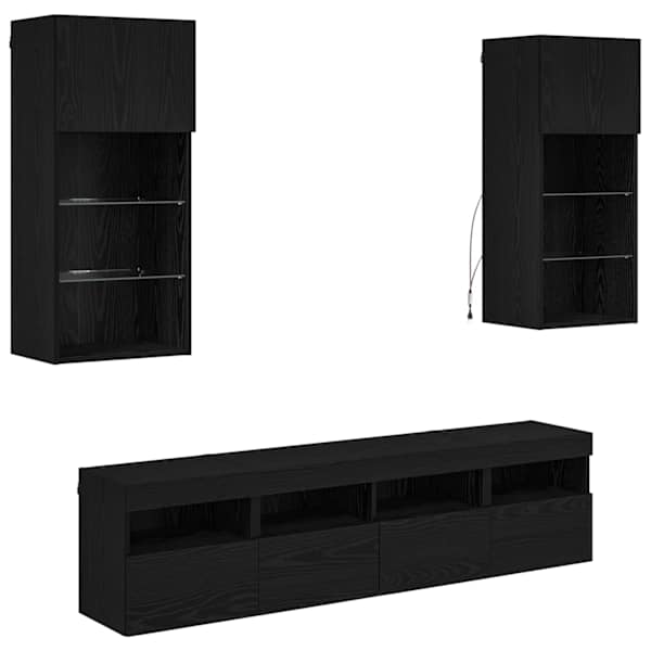 vidaXL TV seinakapid koos LED-iga 5 tk Must tamm Tehispuit
