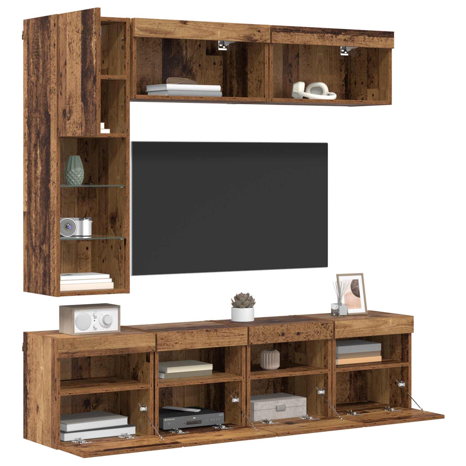 vidaXL TV-kast met LED-striplichten 7 pcs Oud Hout Bewerkt hout