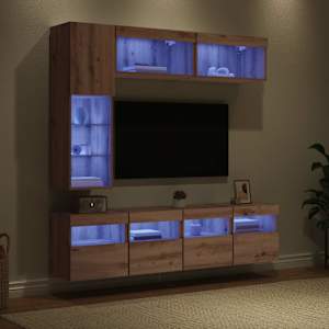 Televizní skříň s LED 7 pcs Artisanový dub kompozitní dřevo - obrázek 5