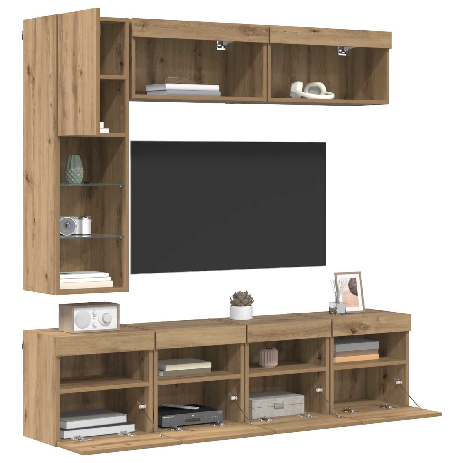 vidaXL TV-kast met LED-striplichten 7 pcs Artisan Eiken Bewerkt hout
